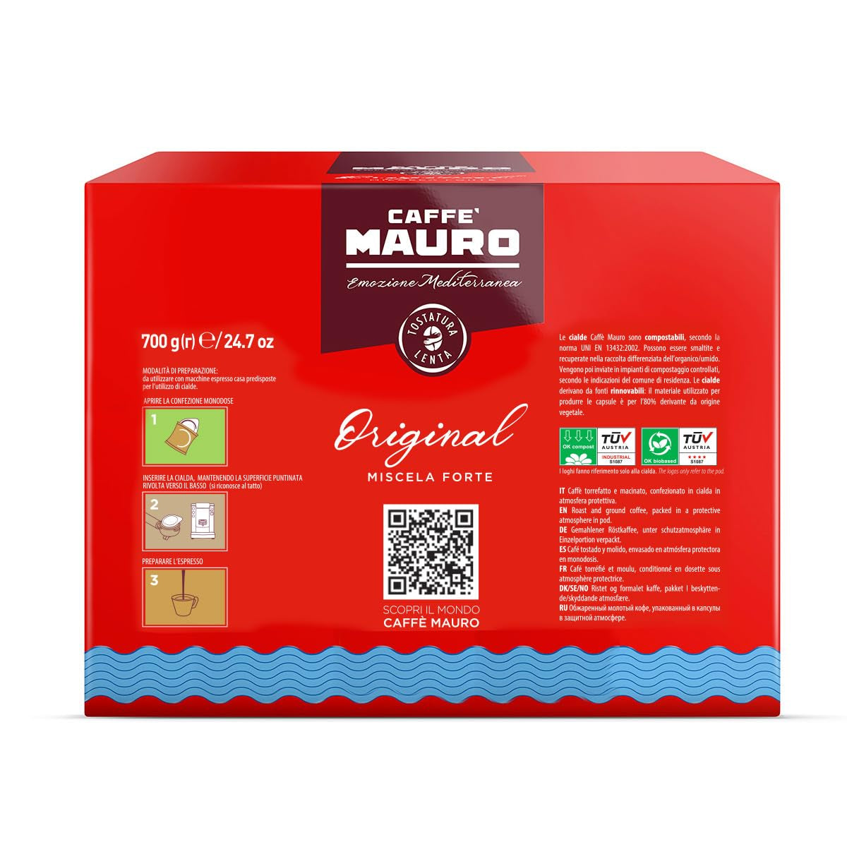 Caffè Mauro Torrefazione Kaffee Kompostierbare Pods, Recyclebare Verpackung, Original Mischung - 100 stück - Intensität 10/10 - Kompatibel mit ESE System Papier Pads 44 mm