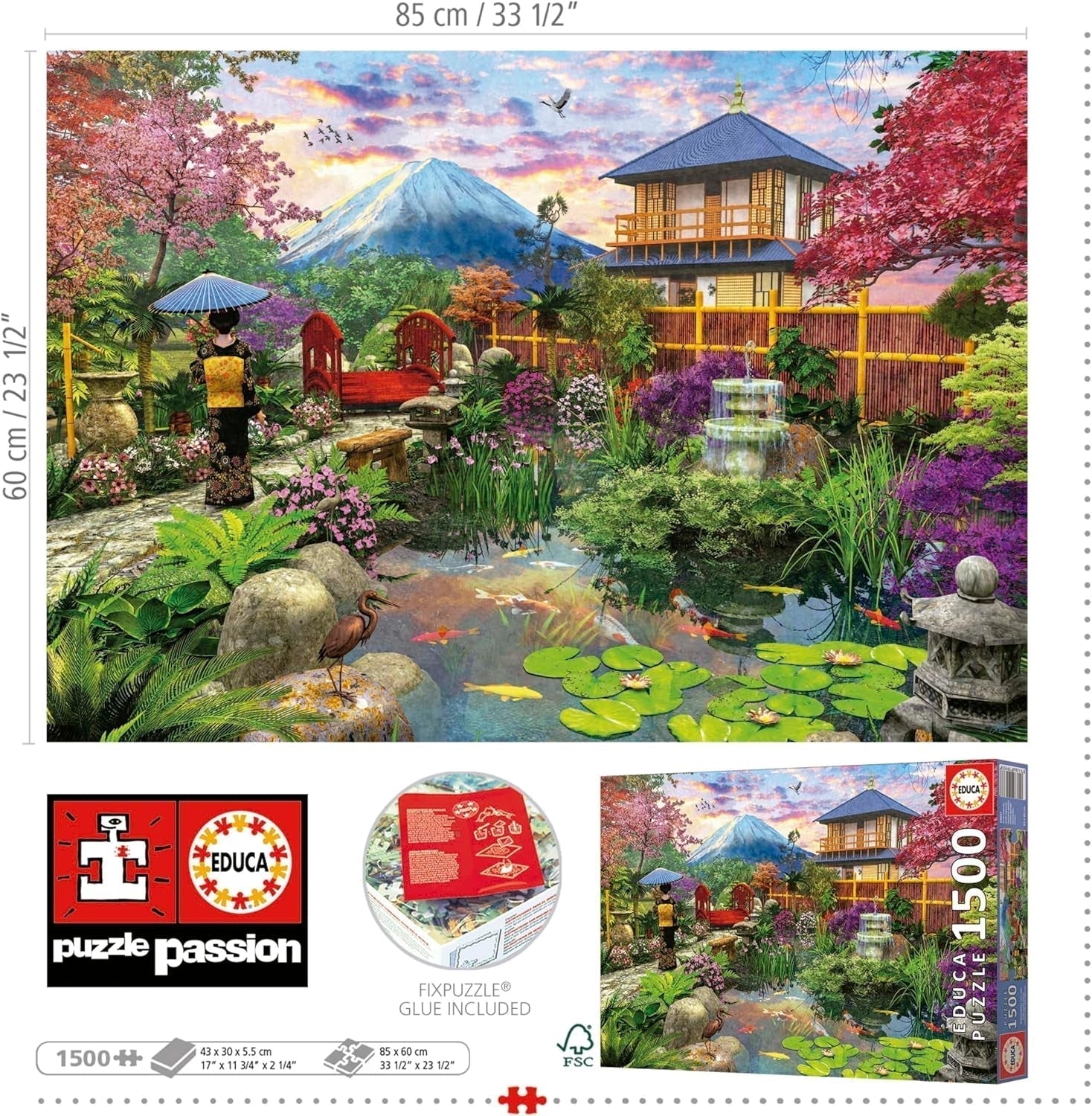 Educa - Puzzle de 1500 piese pentru adulti | Gradina Japoneza. Dimensiuni: 85 X 60 cm. Include lipiciul de puzzle Fixpuzzle. Pentru 14 ani (19937) Puzzle Naty Shop