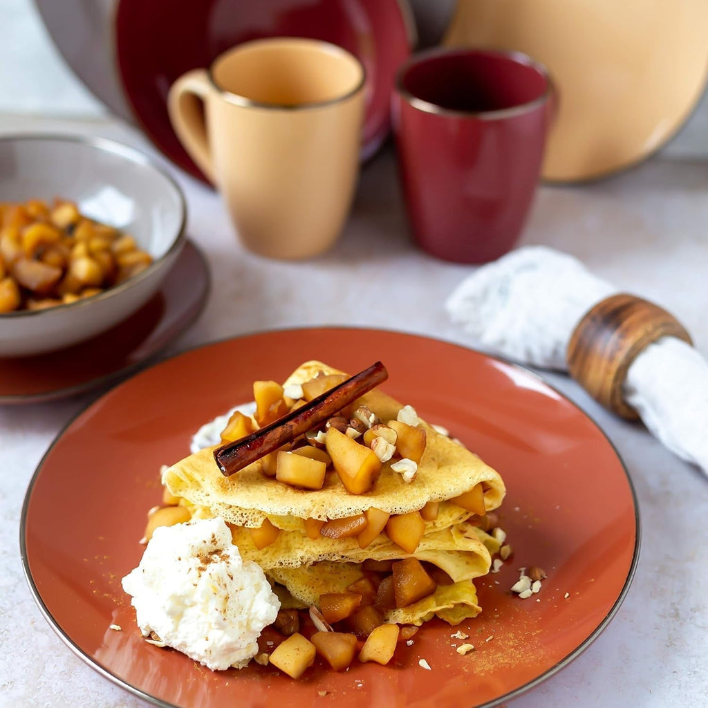 MÄSER 931871 Metallic Rim, Veselă modernă pentru 4 persoane cu margine de culoarea alamei, serviciu combinat din 16 piese Seturi vesela masa Naty Shop