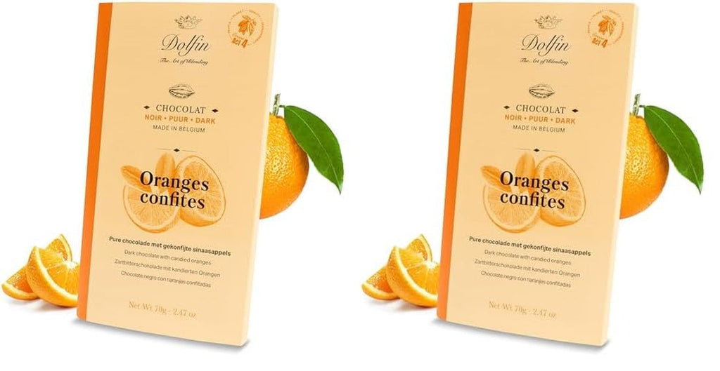 Dolfin Pachet de 3 ciocolată cu diverse arome - ciocolată artizanală belgiană, 210 g Bomboane de Ciocolata Naty Shop 210 G (2 seturi x 3 tablete) Portocale confiate