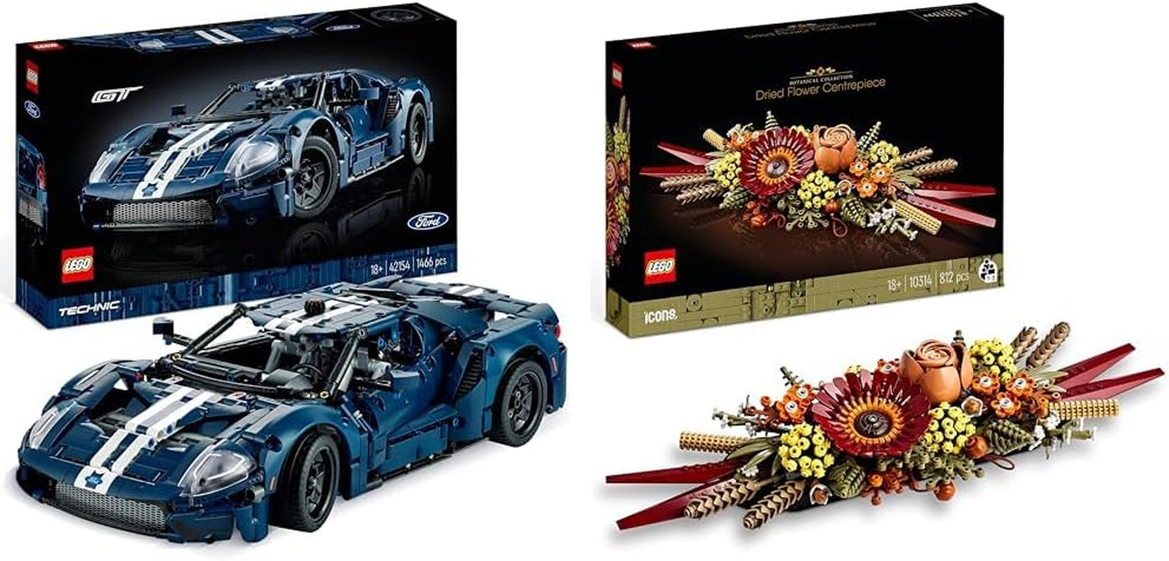 LEGO 42154 Technic Ford GT 2022 Kit model de mașină pentru adulți, Supercar la scara 1:12 cu caracteristici autentice, set avansat pentru colecționari Seturi de constructie Besuche den LEGO-Store Pachet cu icoane aranjament de flori uscate