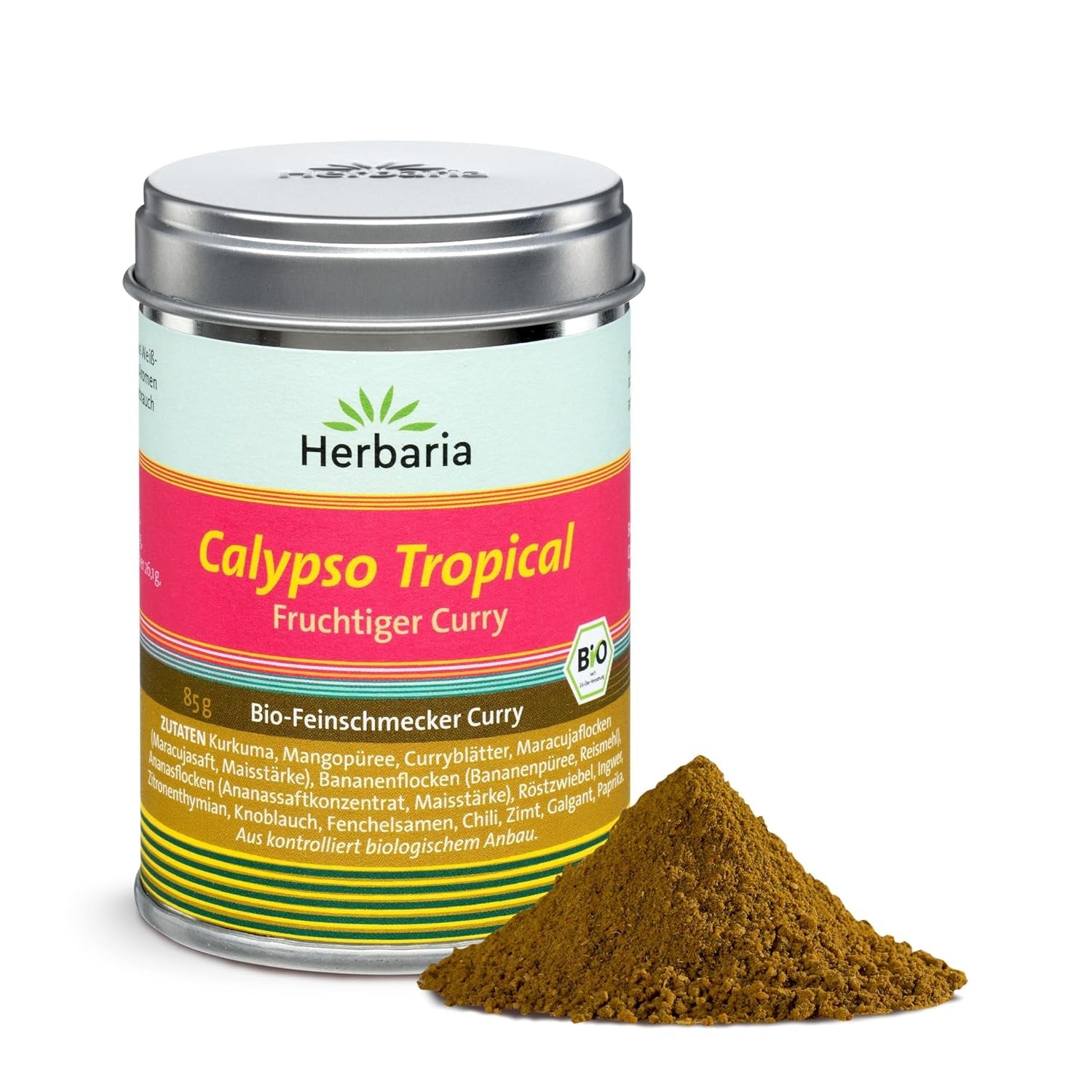 Herbaria Good Old Mild Curry bio 80g M-Dose – Currypulver, Currymischung - Bio-Gewürzmischung für klassische Curry-Spezialitäten z.B. Currywurst - erlesenen Zutaten in nachhaltiger Aromaschutz-Dose