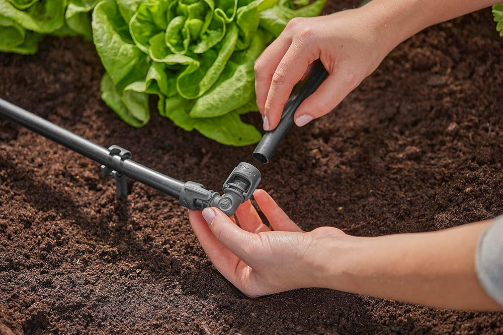 Piesă în L pentru sistemul de irigare Gardena Micro-Drip 13 mm (1/2 inch): Conector pentru țeavă pentru schimbarea direcției țevilor de alimentare de 13 mm, asamblare fără unelte, reutilizabil (13202-20)