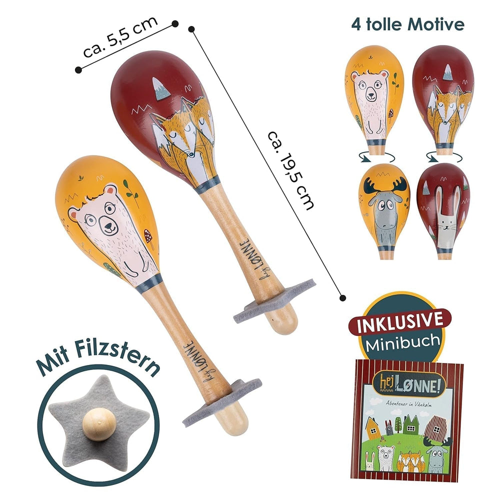 HEJ LØNNE set de 2 clopoței din lemn - Maracas copii - instrument muzical din lemn pentru a promova abilitățile motorii, coordonarea și comportamentul social - clopoțel din lemn pentru copii - jucărie pentru copii Jucarii Bebe Naty Shop