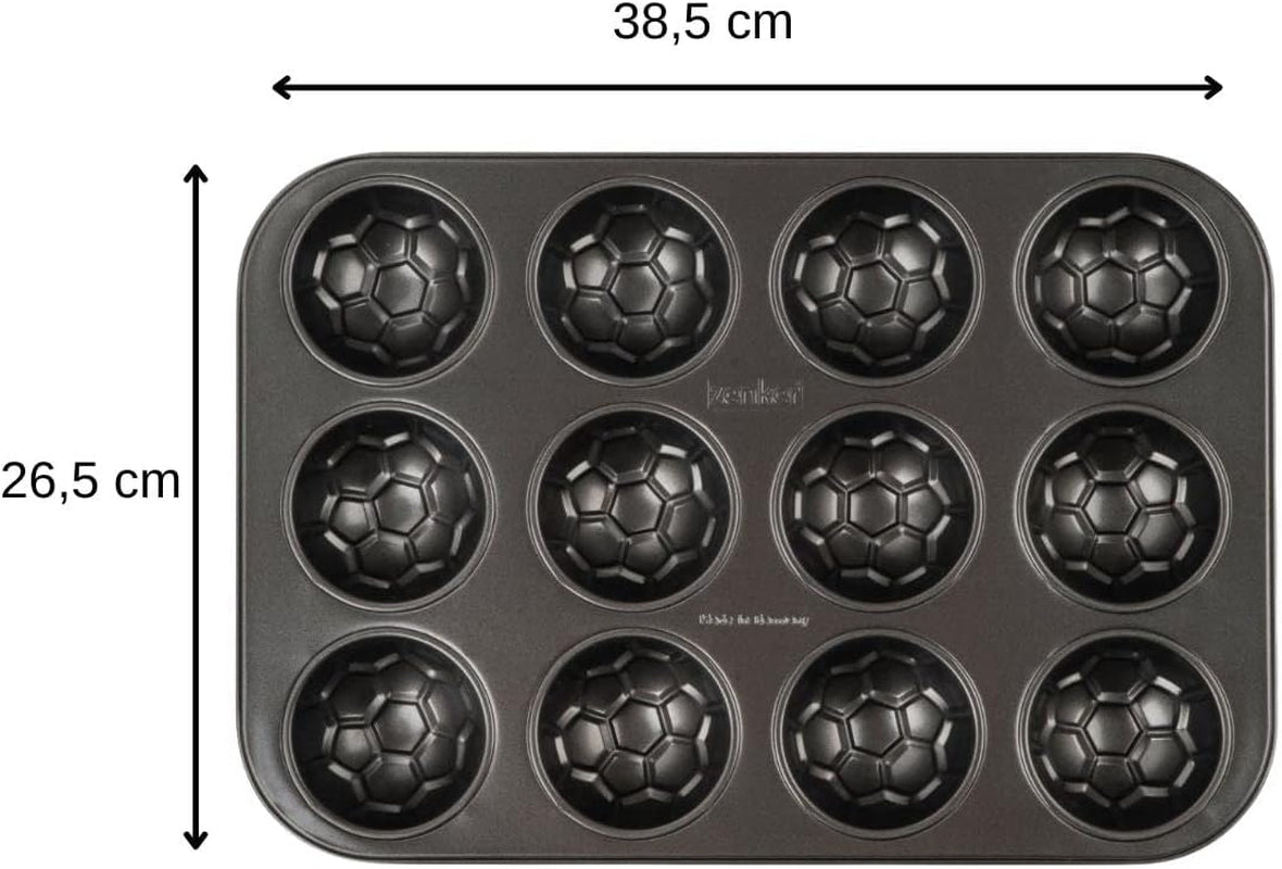 Zenker 12Er Muffinform – Muffinbackblech Für Muffins Und Cupcakes Aus Der Serie Soccer Baking– Hitzebeständiges 12Er Muffinblech Mit Antihaftbeschichtung, Schwarz Formen und Bleche zum Backen Naty Shop