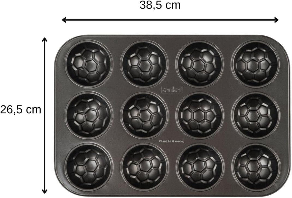 Zenker 12Er Muffinform – Muffinbackblech Für Muffins Und Cupcakes Aus Der Serie Soccer Baking– Hitzebeständiges 12Er Muffinblech Mit Antihaftbeschichtung, Schwarz Formen und Bleche zum Backen Naty Shop