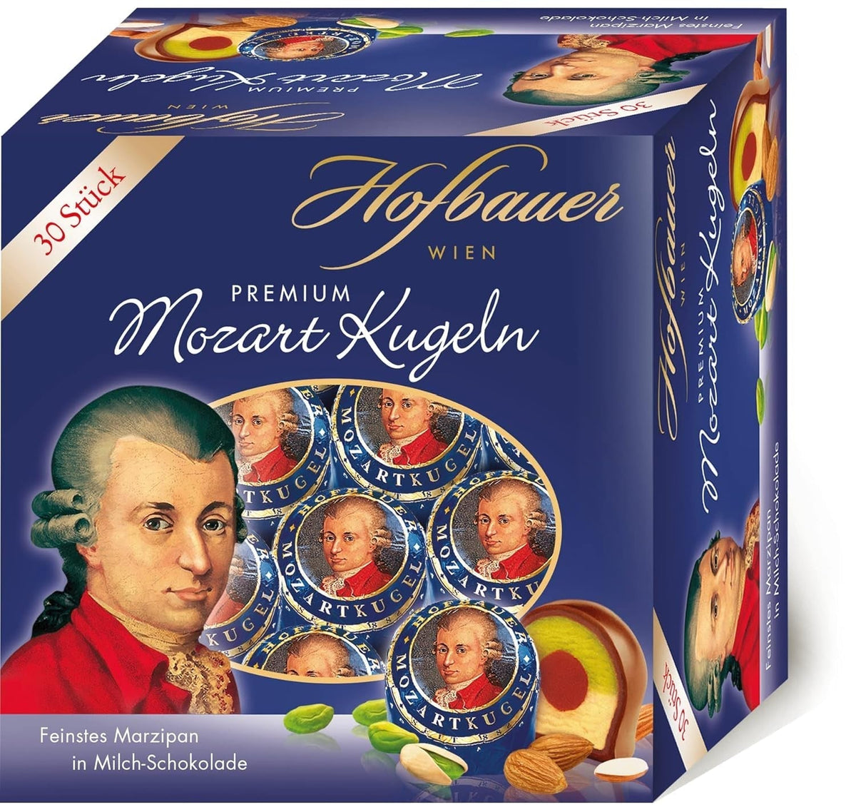 Hofbauer Wiener Mozartkugeln, Milchschokolade Box 600 Gramm (30 Stk.) Naty Shop Box 30 Stück