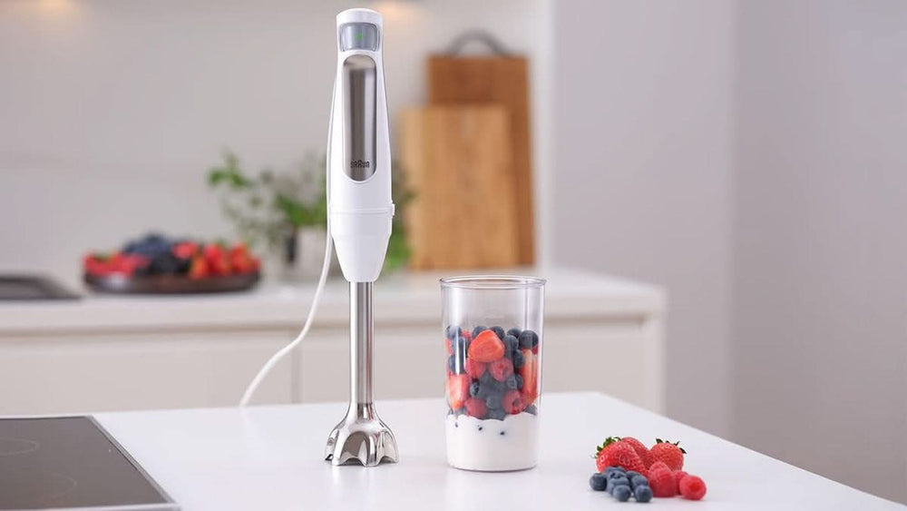 Braun Household Hogar Multiquick 7 Armmixer, Spritzschutz-Technologie, Spülmaschinenfest, Bpa-Freier Kunststoffbecher, MQ7000, 1000 W, Weiß Kitchen Naty Shop