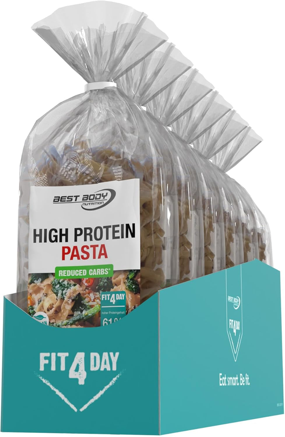 Best Body Nutrition Protein Pasta 6 x 200 g – Fit4Day High Protein Tagliatelle – 61 % Protein, Low Carb, Vegan & Laktosefrei, Sojafrei – Hochwertiges Erbsenprotein – Für kohlenhydratarme Diäten