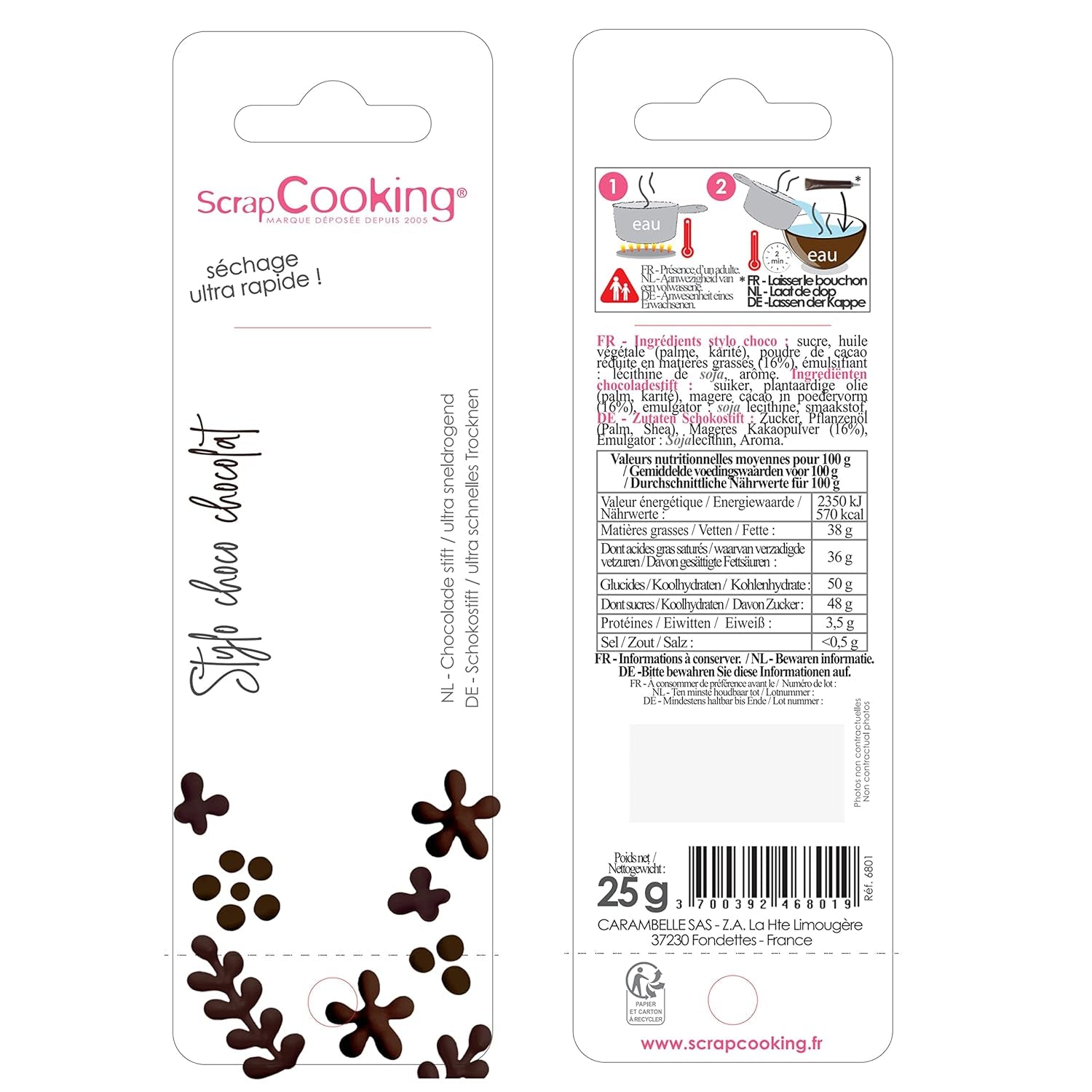 Scrapcooking - Pix Ciocolată Maro - Zahăr Scris Ciocolată 25 g - Pix Zahăr Decorativ Comestibil - Scriere și Desen - Etichetare Fondant, Glazură, Prăjituri - 6801