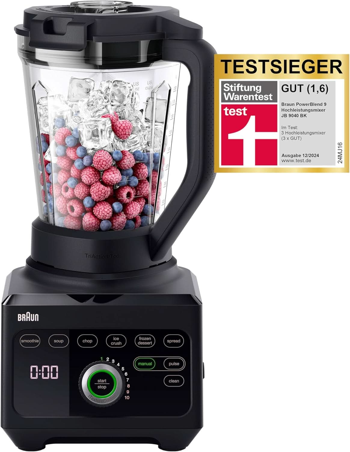 Braun Hochleistungsmixer Powerblend 9 JB9040 – Standmixer Mit Glas-Mixkrug, 18 Mixprogramme, 10 Geschwindigkeiten + Pulsfunktion, Heiße Suppen Funktion, Reinigungsprogramm, Stampfer, 1600 W, Schwarz Bucatarie Naty Shop