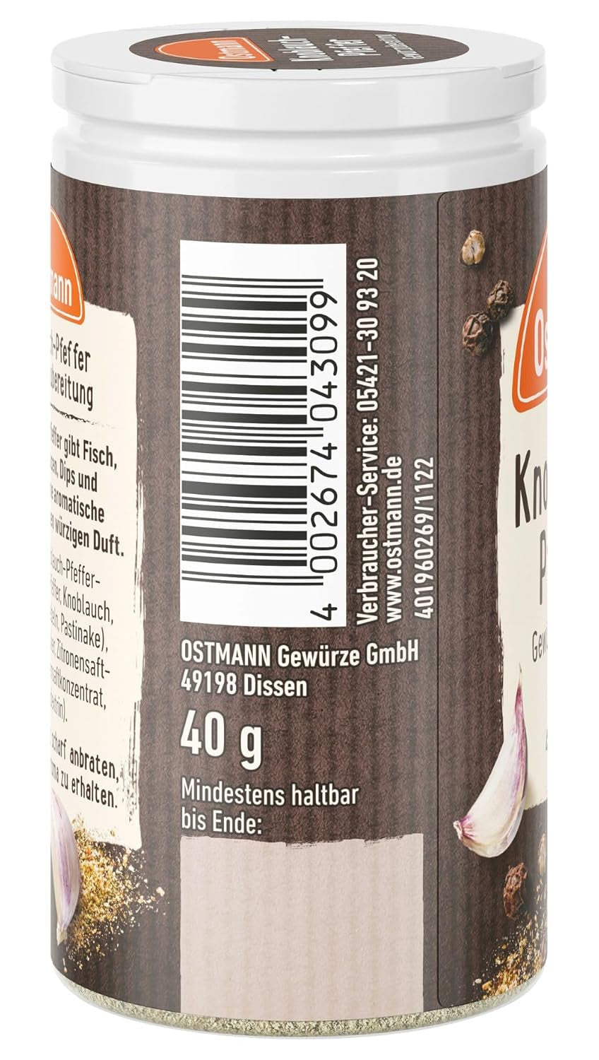 Ostmann Gewürze - Knoblauch & Pfeffer Gewürzzubereitung | Nachfüllbare & recyclebare Verpackung | 40 g in der Streudose