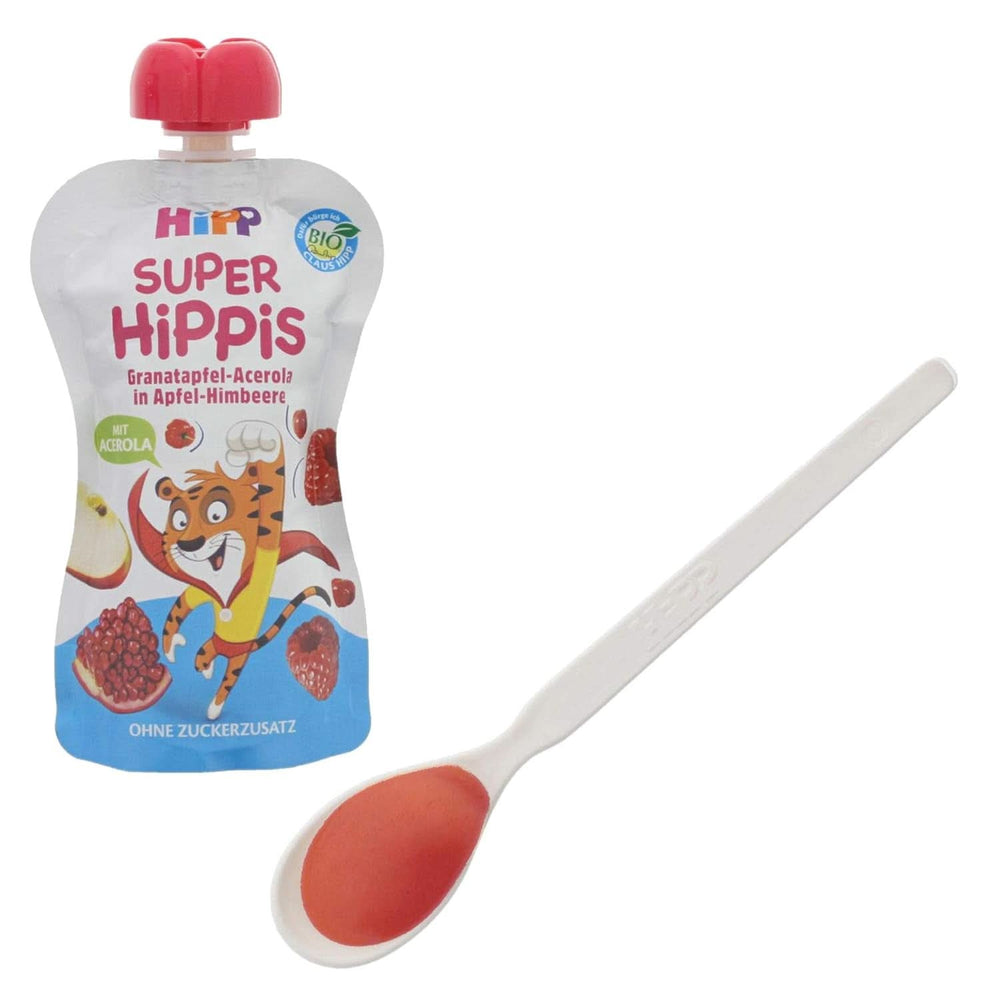 Hipp Super-Hippis Quetschbeutel, Granatapfel-Acerola in Apfel-Himbeere, 100 % Bio-Früchte ohne Zuckerzusatz, 6 Beutel à 100 g Mutter und Kind Naty Shop