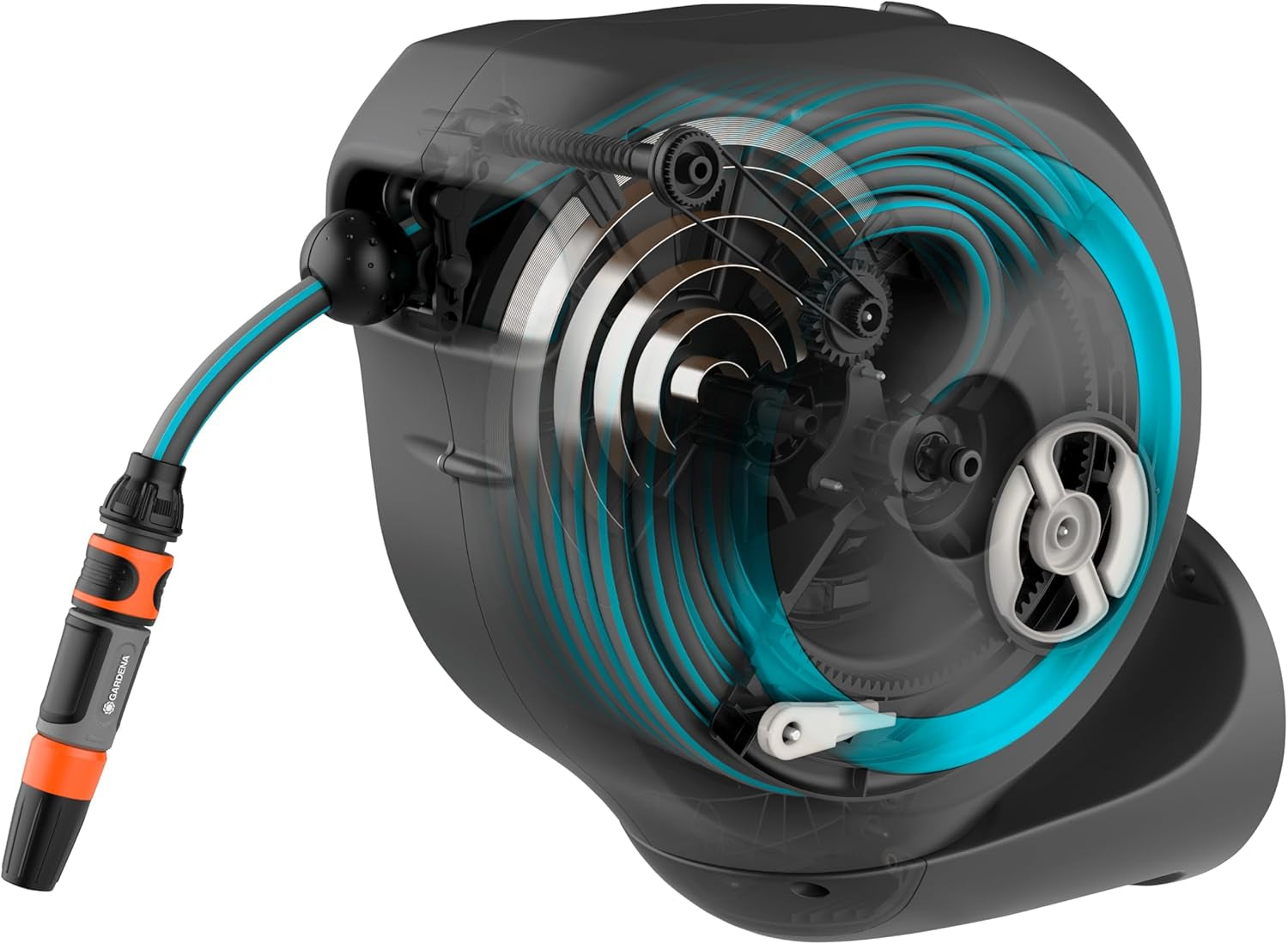 Cutie de furtun de perete Gardena RollUp M (turcoaz) 20m: Irigații flexibile pentru grădini de dimensiuni medii, tambur de furtun rotativ, cu suport de perete, componente ale sistemului și duză de pulverizare, inclusiv furtun de 20m (18610-20)