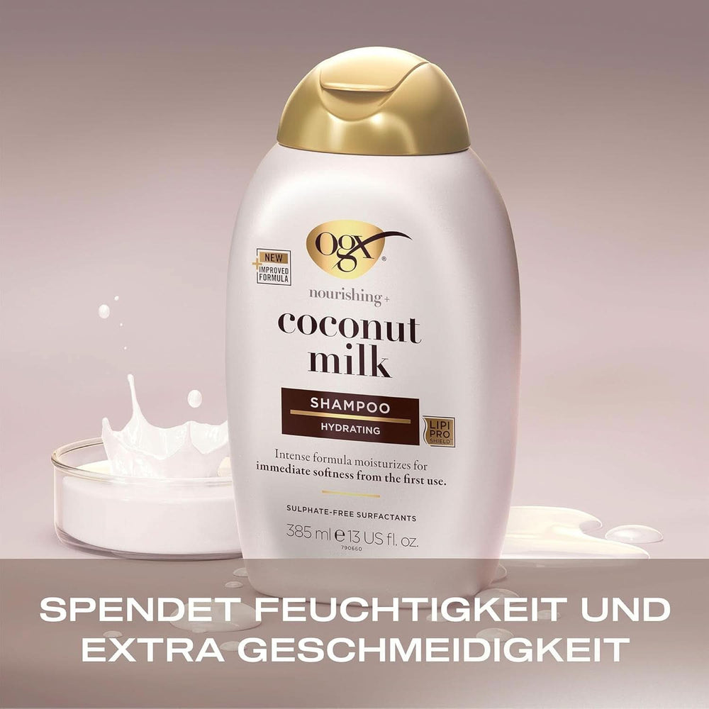 Shampoo mit Kokosmilch OGX (385 ml), feuchtigkeitsspendende Wirkung. Dusche und Bad Naty Shop