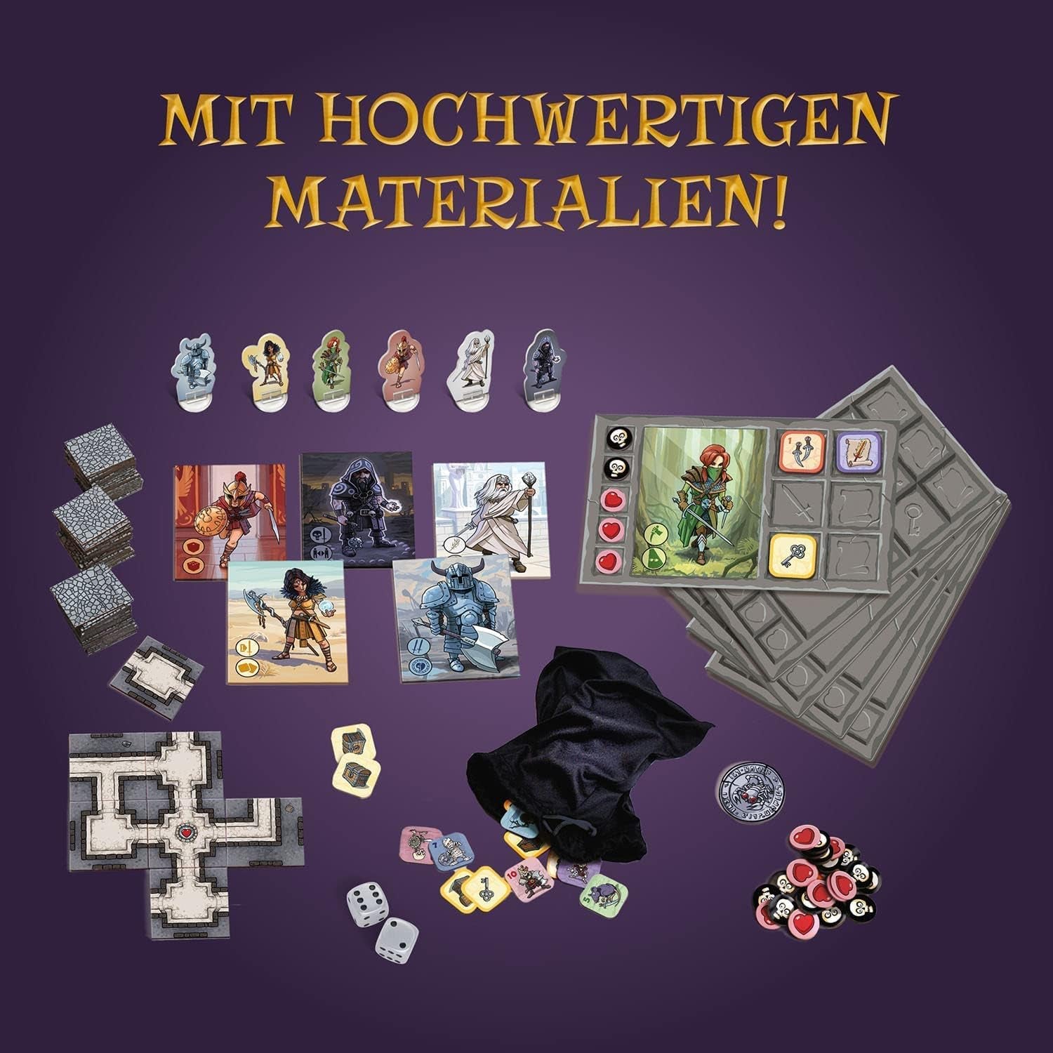 Kosmos 682286 Karak – Das Abenteuer beginnt, süchtig machendes Spiel für Kinder ab 7 Jahren, 2–5 Spieler, Fantasy-Abenteuerspiel, Würfelbrettspiel, deutsche Anleitung, grau