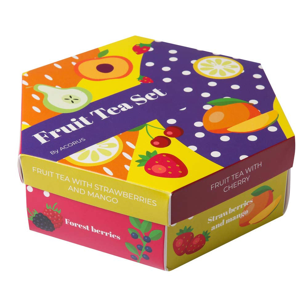 ACORUS | Set de ceaiuri de lux cu fructe | Set cadou cu ceaiuri naturale în 6 arome | Ceaiuri din plante, ceaiuri din fructe | Sortiment de ceaiuri | Cutie de ceai cu 60 de pliculețe