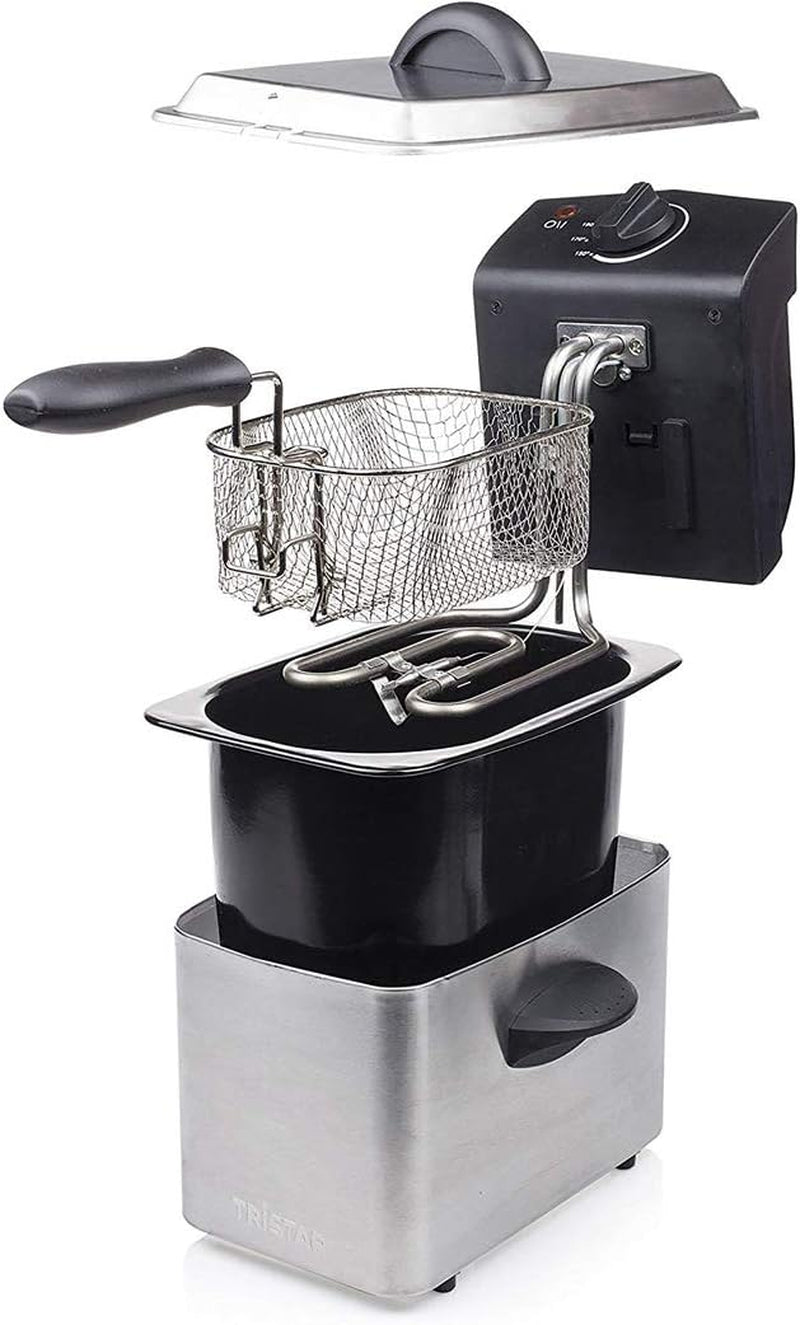 Tristar friteuză din oțel inoxidabil - Cu capacitate de 2 litri, funcție de zonă rece și termostat reglabil până la 190°C, FR-6919, argintiu Electrocasnice Naty Shop