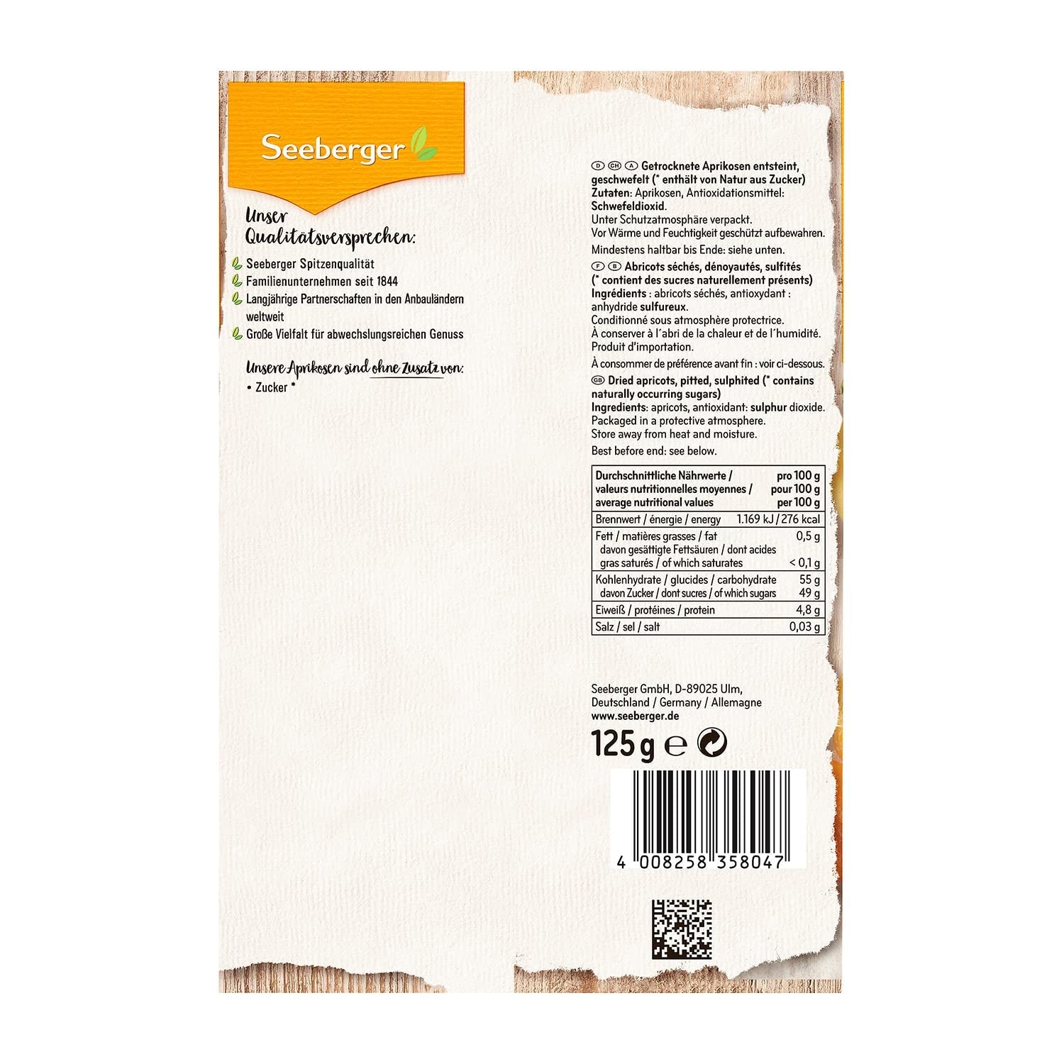 Caise Seeberger: Caise foarte mari, coapte la soare și portocalii strălucitoare - gust dulce, fructat - fără zahăr - uscate - fără sâmburi, vegane (1 x 125 g) Produse deshidratate Naty Shop