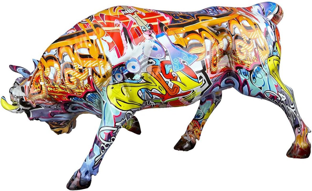Casablanca figurină decorativă de animale taur - din rășină sintetică în design street art - culoare: multicolor înălțime 27 cm Statuete si sculpturi Naty Shop