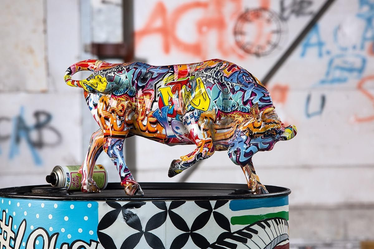 Casablanca figurină decorativă de animale taur - din rășină sintetică în design street art - culoare: multicolor înălțime 27 cm Statuete si sculpturi Naty Shop