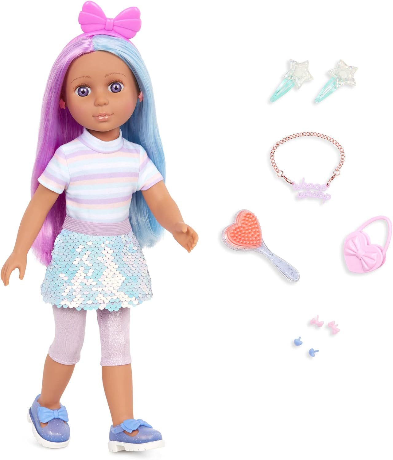 Glitter Girls - Luma - 36 cm Bewegliche Modepuppe - Lila Haare & einzigartige lila Augen - Haarverlängerung, Schleife, Clips & buntes Outfit - 36 cm Puppen & Zubehör - 3 Jahre +