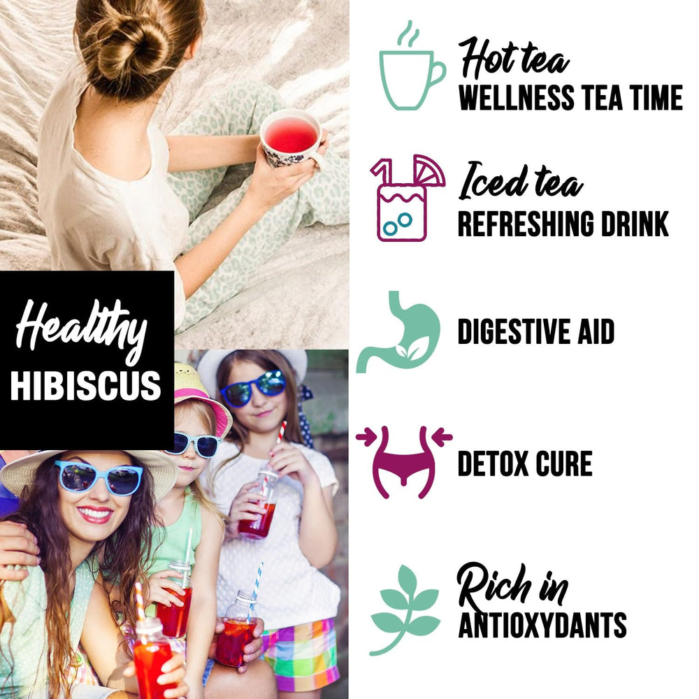 ORIGEENS CEAI DE HIBISCUS BIO Calitate premium - 50 pliculețe | Flori de hibiscus uscate bio pentru ceai, ceai de fructe, ceai rece, ceai karkade | Ceai de hibiscus pentru cură de detoxifiere și drenaj