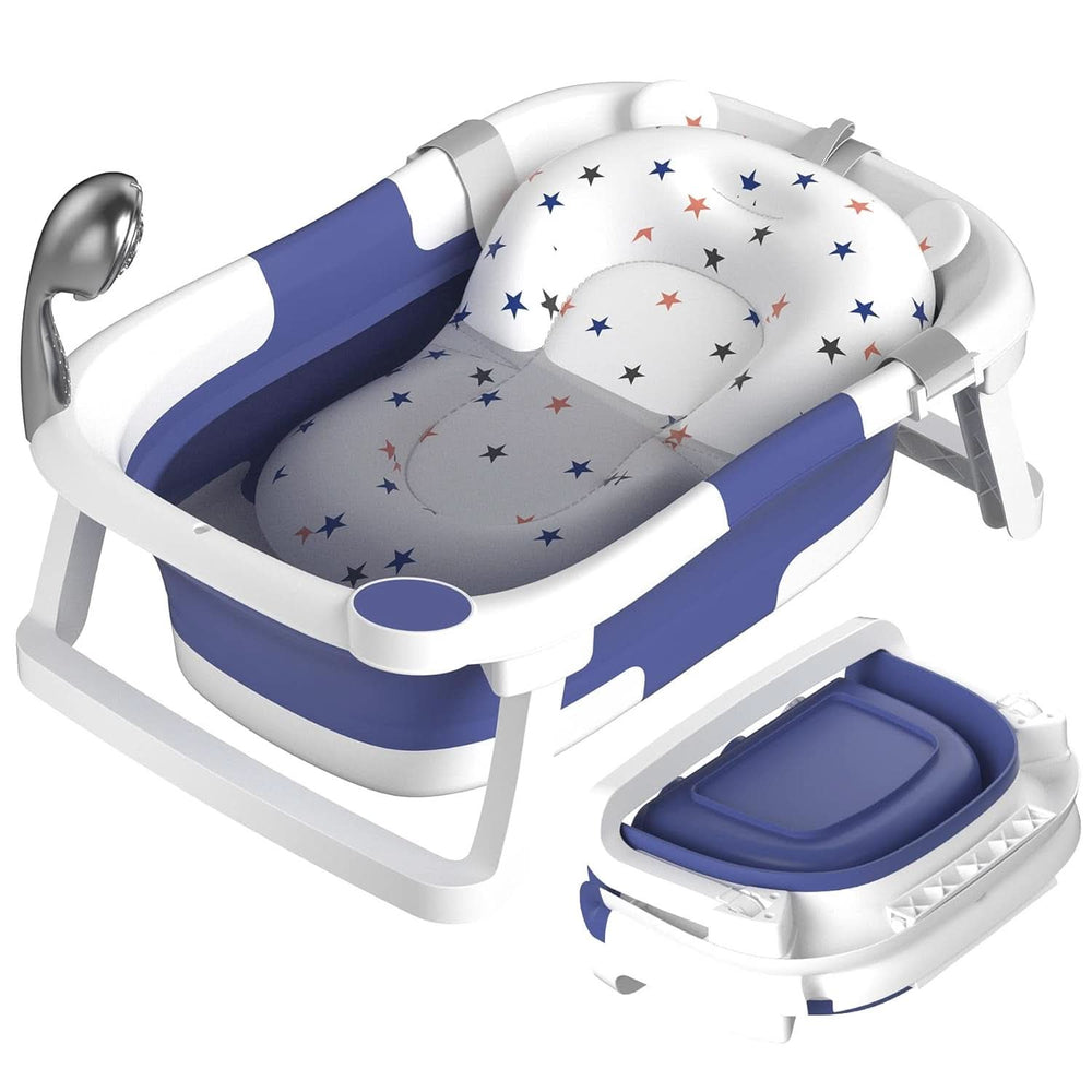 Rabb 1, tragbare Badewanne für Neugeborene und Kleinkinder mit rutschfester Matte und Ablaufloch. (Ohne Thermometer) Mutter und Kind Naty Shop Blau