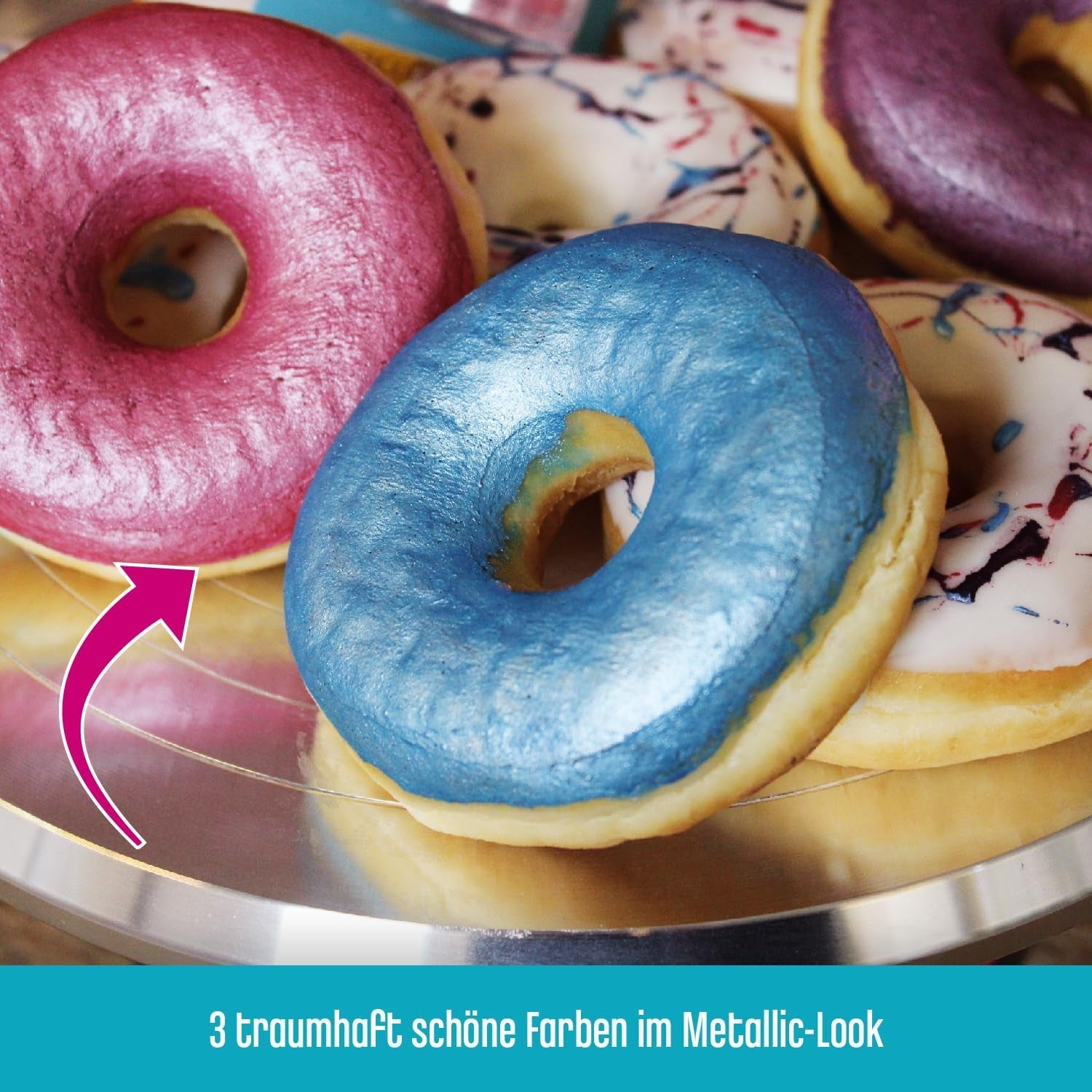 DECOCINO Pudră Pastel Metalic Colorantă (3X2G) – Albastru, Liliac și Roz – Pudră de Colorant Alimentar – Pudră cu Sclipici Potrivită pentru Fondant ca Decor pentru Torturi și Torturi!