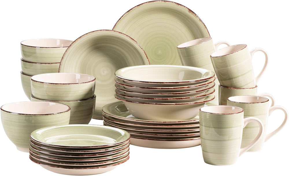 MÄSER 931612 Bel Tempo II 30-Teiliges Vintage Geschirr Set Für 6 Personen, Handbemaltes Keramik Kombiservice in Blau, Steingut, Rauchblau Tableware Sets Naty Shop Grün