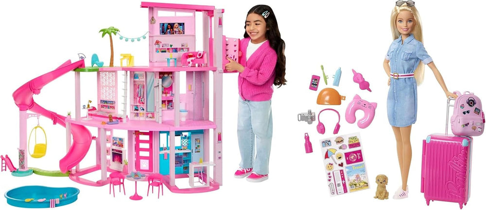 Barbie Dream Villa, 3-stöckiges Barbie-Haus mit 10 Spielbereichen, einschließlich Pool, Rutsche, Aufzug, 75 Puppenzubehör, Spielzeugwelpe, Spielzeug für Kinder ab 3 Jahren, HMX10 Puppenhäuser Naty Shop Barbie-Puppenpaket Dream Villa Poolparty-Puppenhaus