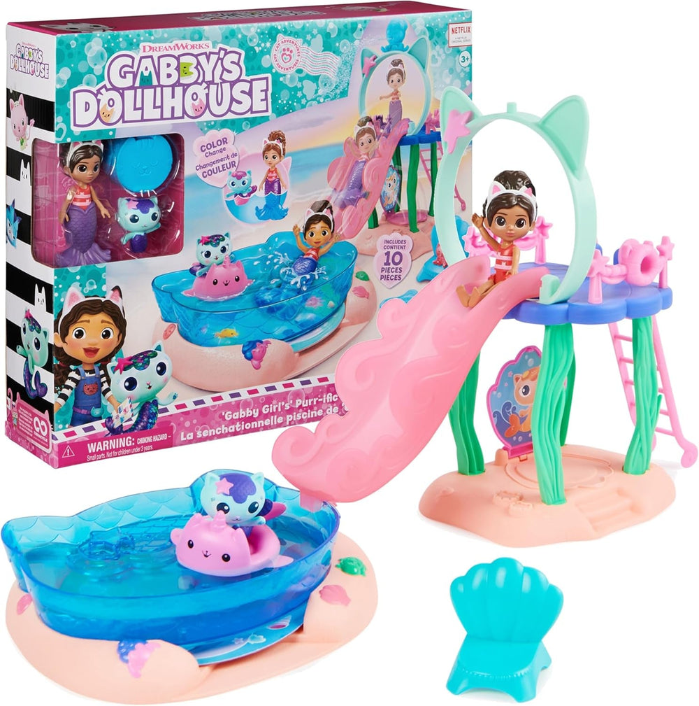 Casa de păpuși a lui Gabby, set de joacă Purific Pool Party cu figurine Gabby și Meerkat și cameră Deluxe, copt cu Cakey, bucătărie cu Kuchi (ENGL. Cakey)