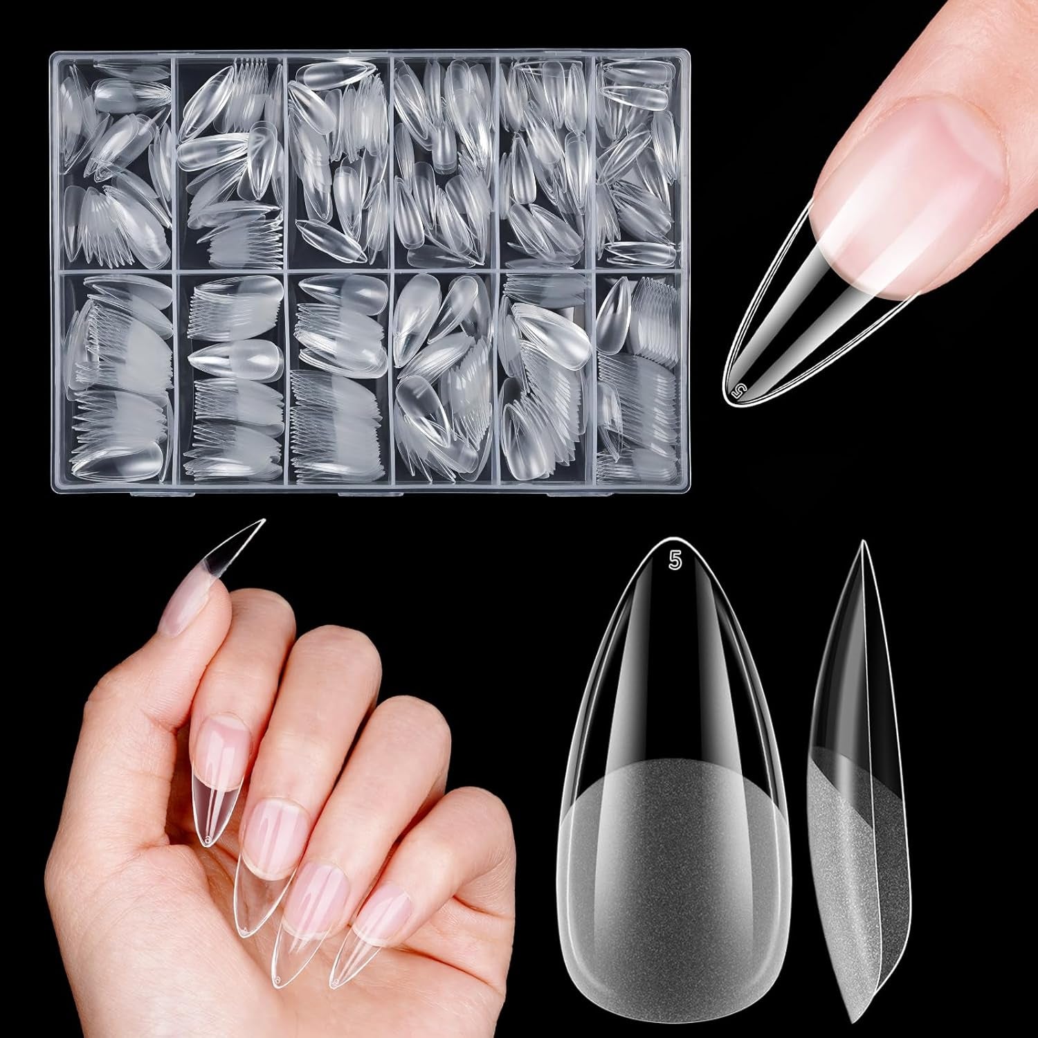 Unghii artificiale scurte, 500 bucăți gel moale acoperire completă vârfuri de unghii pentru unghii cu gel 12 mărimi vârfuri de unghii pre-lustruite pentru unghii cu gel, unghii artificiale scurte sicriu pentru extensii de unghii cu cutie
