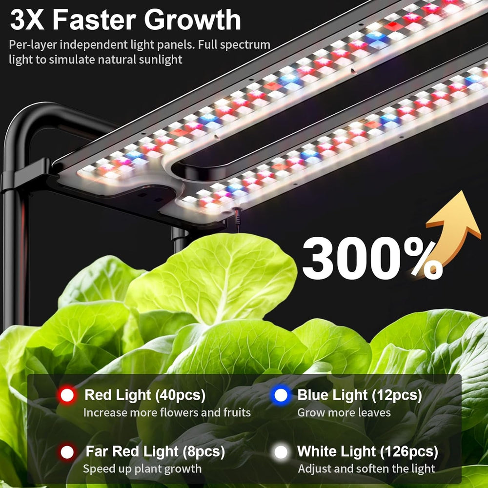 Kit mare pentru sistem de creștere hidroponică, 120 de capsule, grădină hidroponică verticală cu 2 moduri de iluminare, lumină de creștere, sistem automat de circulație a apei, sistem de grădinărit interior de 48L pentru plante aromatice