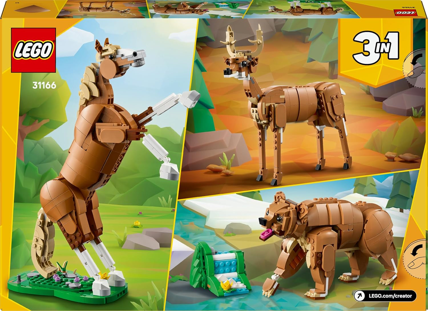 LEGO Creator 3in1 Prächtiges Ross - Pferde Spielzeug - Baue eine Bären- oder Hirschfigur - Geschenk zum Geburtstag für Mädchen und Jungen ab 9 Jahren - 31166