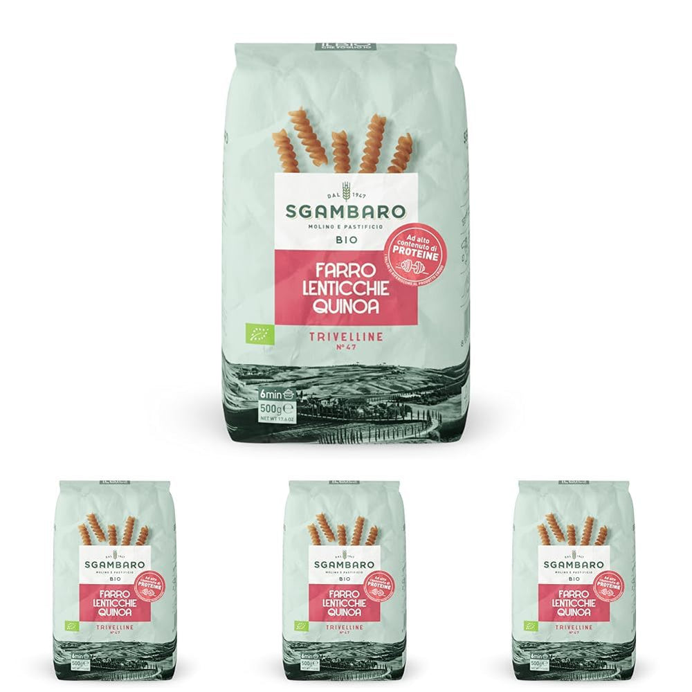 Bio-Nudeln Trivelline N.47 – 500 g mit Dinkelmehl, Linsenmehl und Quinoamehl – ​​Reich an Proteinen, Ballaststoff- und Proteinquelle