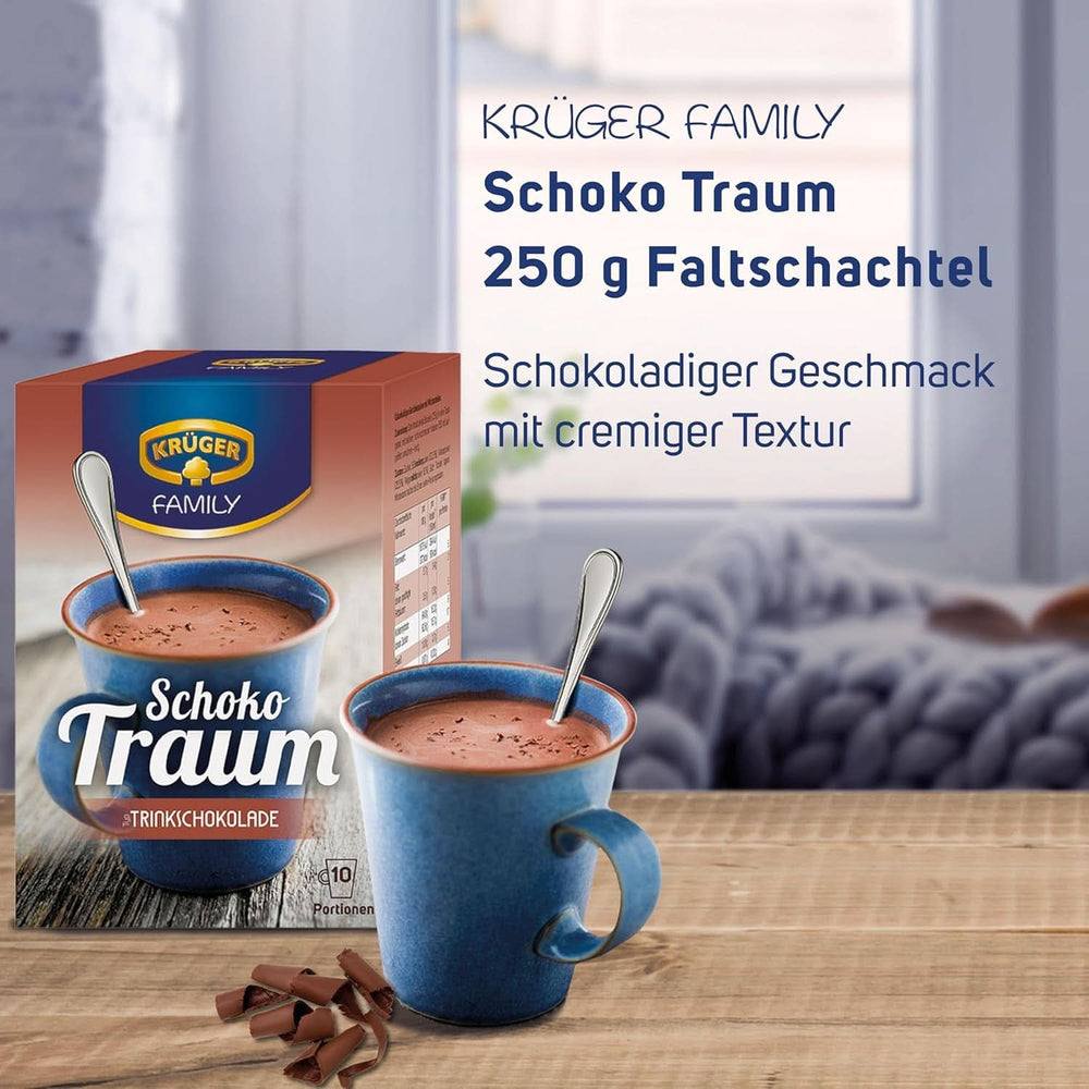 KRÜGER Family, Kakaopulver für heiße Schokolade, 8 Schachteln x 10 Beutel, 8 x 250 Gramm Kakao und heiße Schokolade Naty Shop