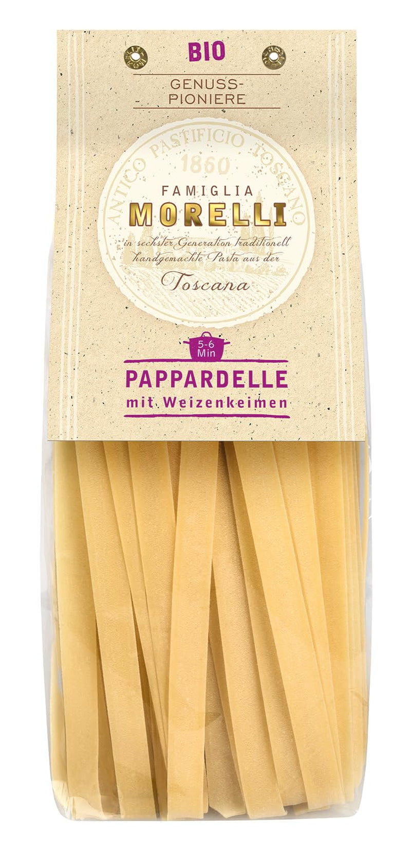 BioGourmet Pappardelle mit Weizenkeimen – Bio-Breinudeln für Eintöpfe und Saucen – mit zusätzlichen Nährstoffen | 500 g Bio und Vegan
