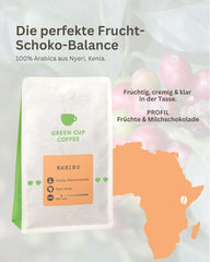 Cafea - Karibu I 100% Arabica I Boabe de cafea 250g I Ideală pentru aparate de cafea complet automate, cafea cu filtru și presă franceză cu arome de ciocolată, fructate și dulci I prăjire ușoară