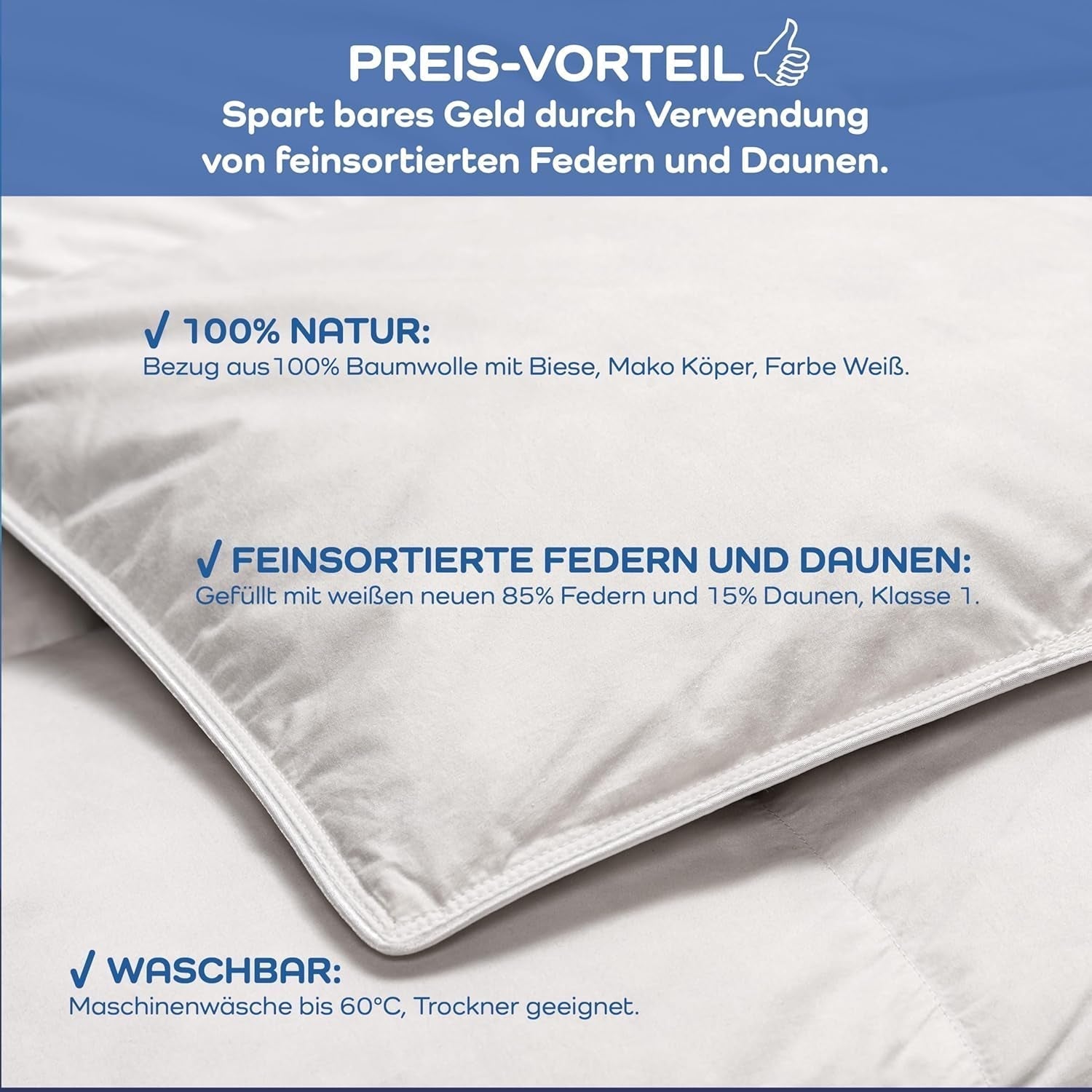 Allnights - Plapumă confortabilă medie, 135X200, 100% pene noi și puf, potrivită pentru alergici, lavabilă până la 60°C, fabricată în Germania, alb Plapumi si pilote Naty Shop