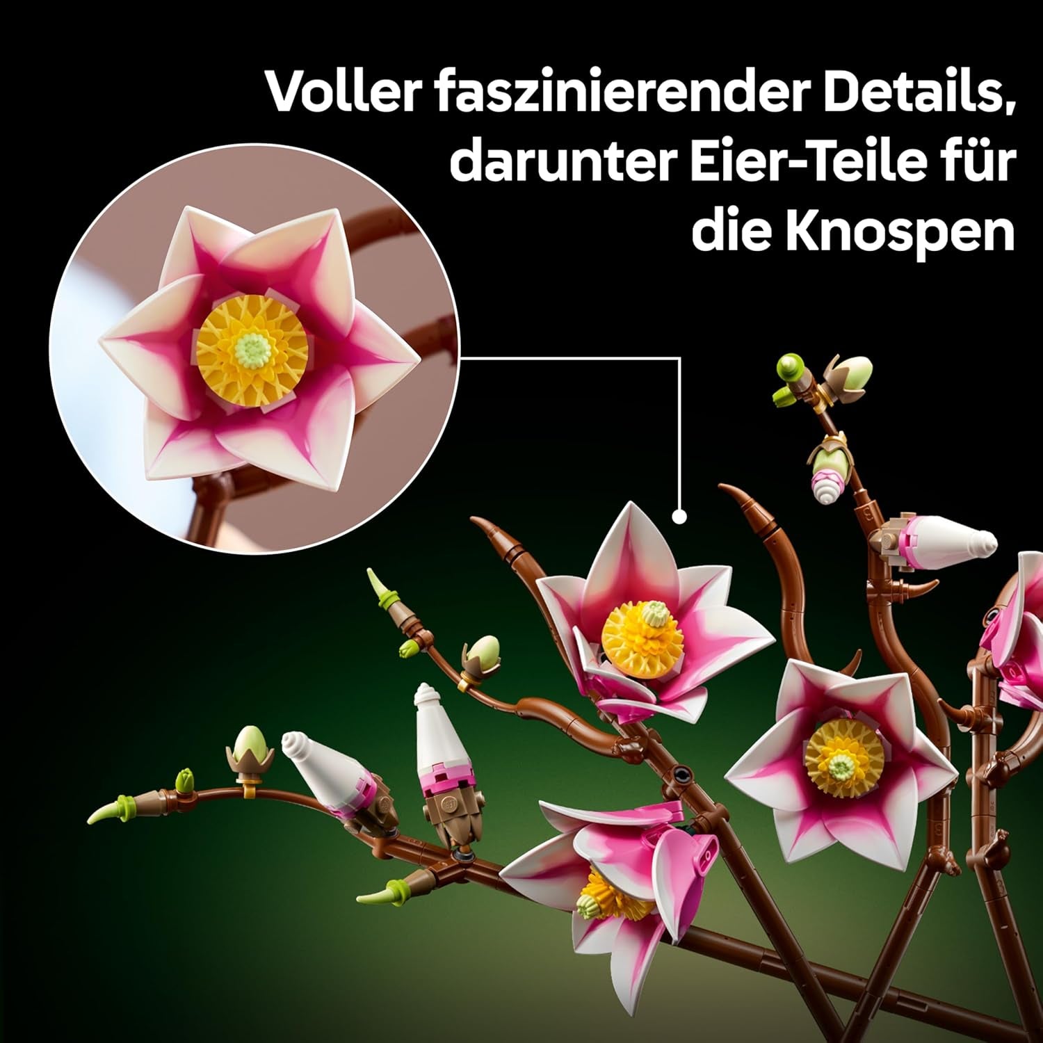 LEGO Botanicals Magnolienzweige - Kunstblumen Set für Erwachsene - 5 künstliche Magnolien für Deko im Wohn- oder Schlafzimmer - DIY Geschenkidee für Frauen - 11510