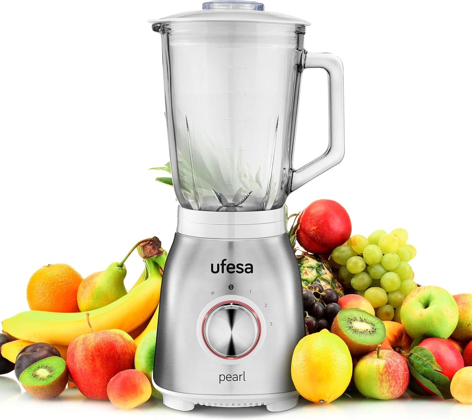 Ufesa White Gold Standmixer, 1500W Leistung, 1,5L Glaskrug, Geschwindigkeitsregler Mit Led-Licht, Ice Crusher, 6 herausnehmbare Edelstahlklingen, 2 Geschwindigkeiten + TURBO Mutter und Kind Naty Shop 1000W 1,5L