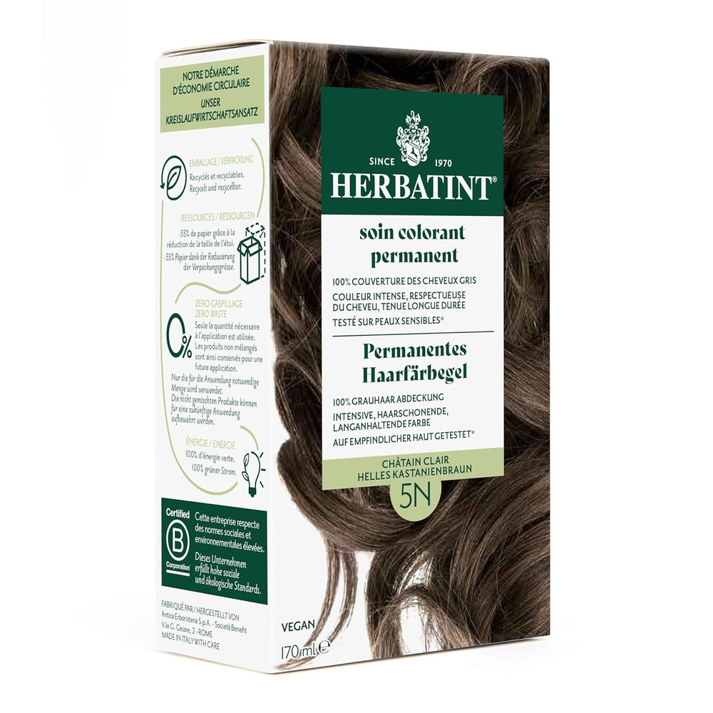 Gel pentru vopsirea permanentă a părului 6N blond închis - 170 ml I Fără amoniac, acoperire 100% a părului gri I Testat pe piele sensibilă, cu 8 extracte de plante Vopsea pentru par Naty Shop 5N Castaniu deschis