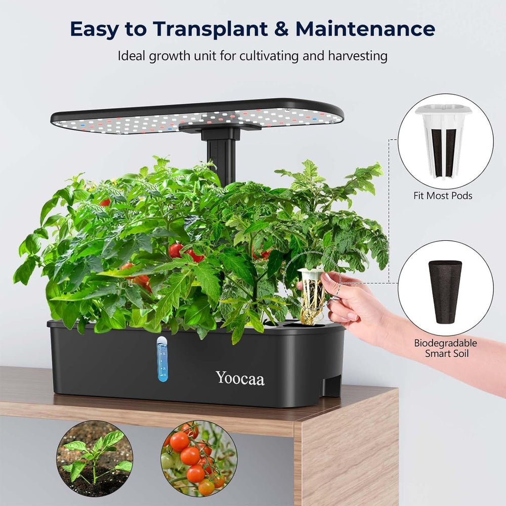 Sistem de creștere hidroponică pentru 12 plante, grădină de plante aromatice de interior cu cronometru automat, pompă, kit inteligent de creștere a grădinii reglabil pe înălțime (semințele nu sunt incluse)