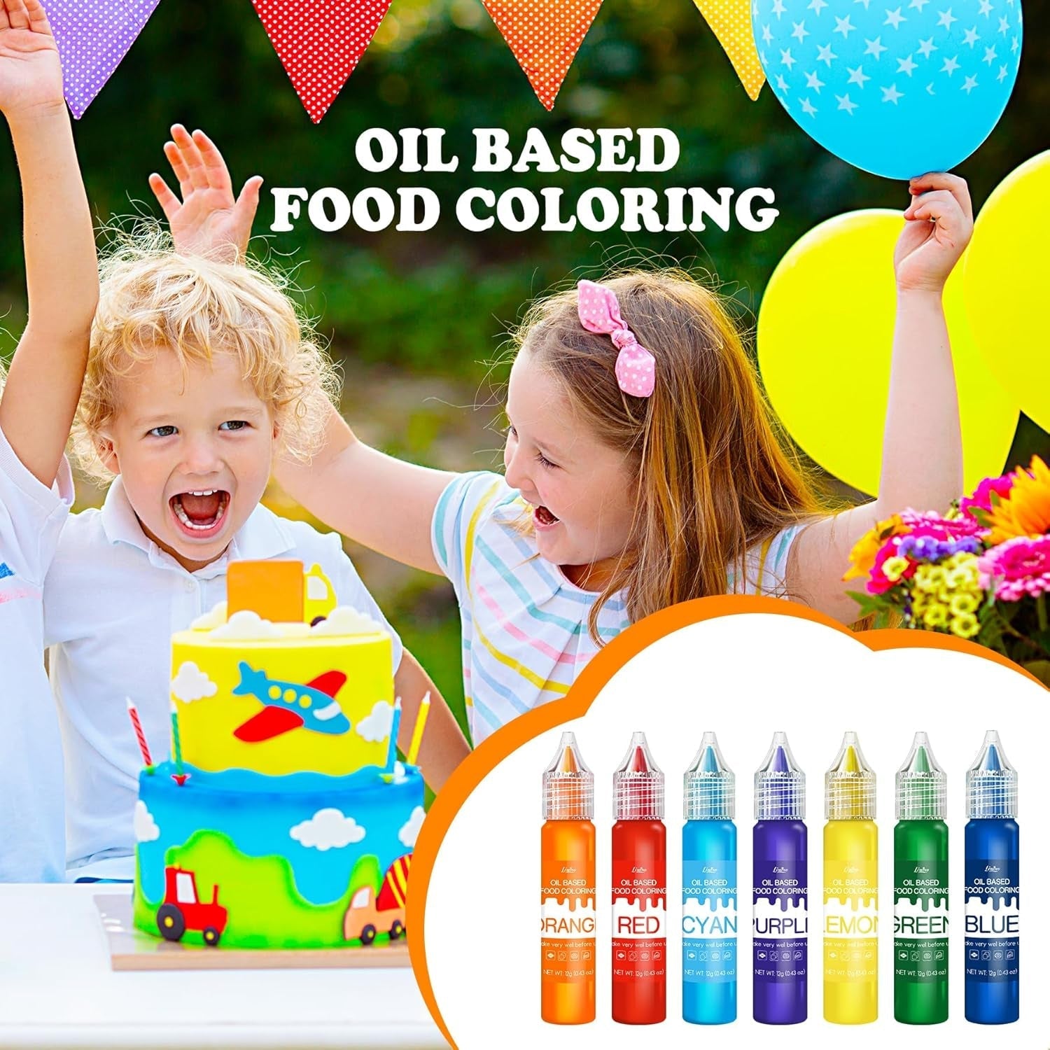 Colorant alimentar liposolubil - Colorant alimentar pe bază de ulei în culorile curcubeului pentru ciocolată, dulciuri, prăjituri, copt - Colorant alimentar concentrat pentru decorarea torturilor, cremă de unt, fondant - 12g fiecare