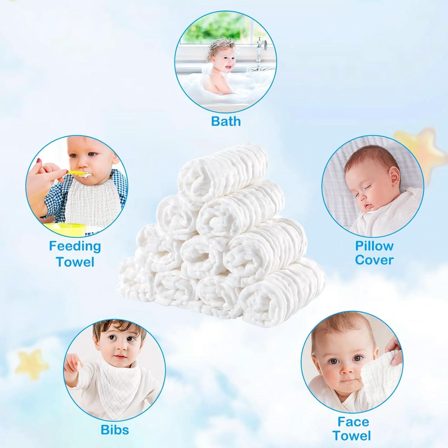 EXTSUD Babywaschlappen, 10er-Pack Musselin-Babyhandtücher Mutter und Kind Naty Shop