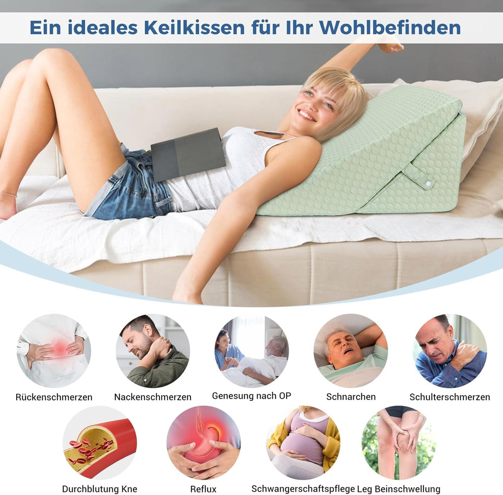 INFANZIA Pernă cu pană reglabilă, pernă de citit din spumă de înaltă densitate pentru pat și canapea, pernă ergonomică pentru cap cu pană de pat pentru apnee de reflux în somn, pernă pentru picioare/pernă pentru spate pentru joacă și citit (verde)