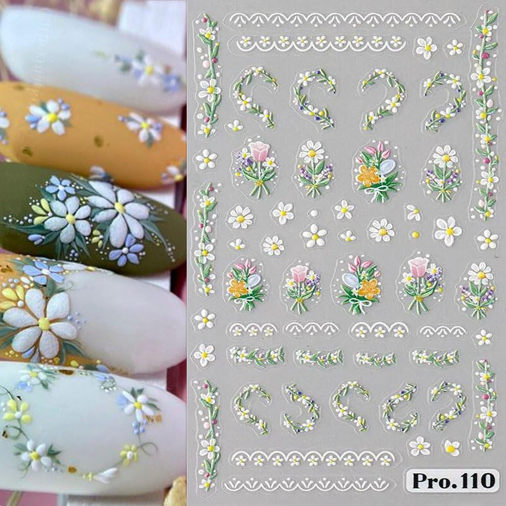 5Pcs Geprägte Gänseblümchen Nagelsticker Selbstklebend Blumen Nagelaufkleber Gänseblümchen Schmetterling Nagel Sticker Nageldesign Aufkleber Nägel Zubehör Blume Nail Sticker Flower Nail Art Stickers