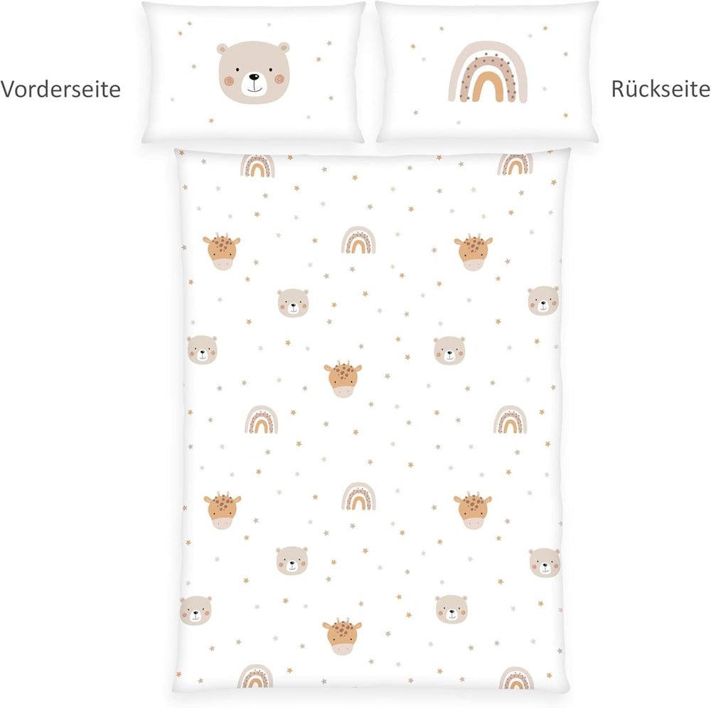 Herding Babybest Little Friends Winterbettwäsche, Kopfkissenbezug 40 X 60 Cm Mit Hoteleinschlag, Bettbezug 100 X 135Cm, Mit Reißverschluss, 100% Baumwolle/Flanell, Weiß, Twin Naty Shop
