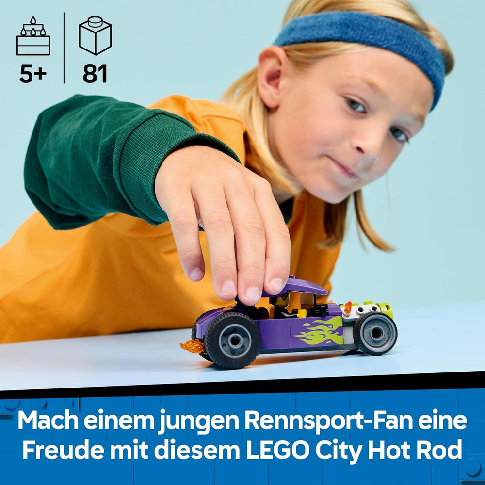LEGO City Hot Rod - Race Car Toy w/a Driver Minifigure & Folding Roof - Fine Motor Skills Building Set - Small Birthday Gift Idea for 5+ Year Old Boys - 60485